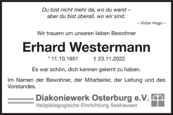 Traueranzeige von Erhard Westermann  von Magdeburger Volksstimme