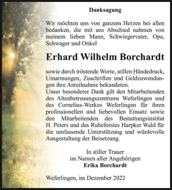 Traueranzeige von Erhard Wilhelm Borchardt  von Magdeburger Volksstimme