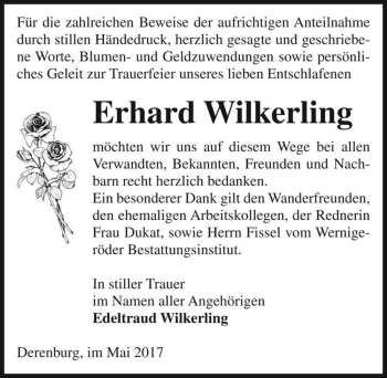Traueranzeige von Erhard Wilkerling  von Magdeburger Volksstimme