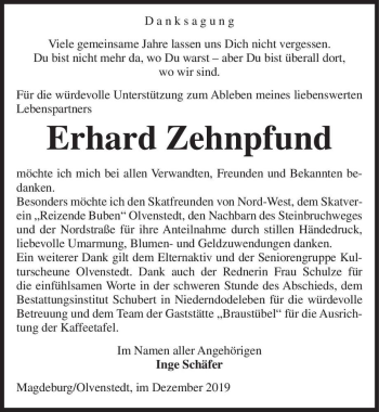 Traueranzeige von Erhard Zehnpfund  von Magdeburger Volksstimme