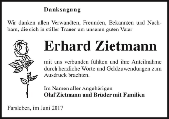 Traueranzeige von Erhard Zietmann  von Magdeburger Volksstimme
