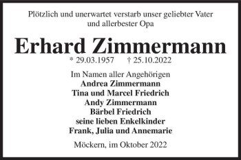 Traueranzeige von Erhard Zimmermann  von Magdeburger Volksstimme