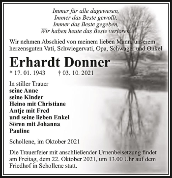 Traueranzeige von Erhardt Donner  von Magdeburger Volksstimme