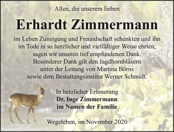 Traueranzeige von Erhardt Zimmermann  von Magdeburger Volksstimme