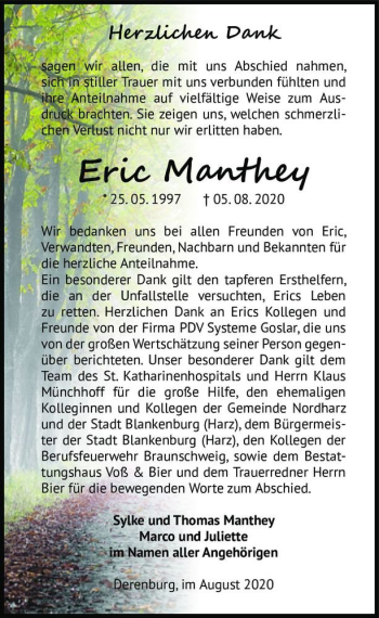 Traueranzeige von Eric Mathey  von Magdeburger Volksstimme