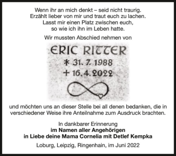Traueranzeige von Eric Ritter  von Magdeburger Volksstimme
