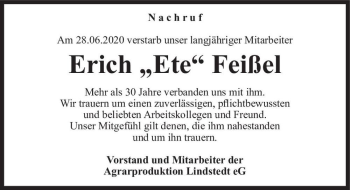 Traueranzeige von Erich 