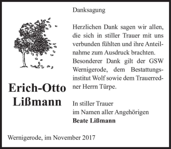 Traueranzeige von Erich-Otto Lißmann  von Magdeburger Volksstimme