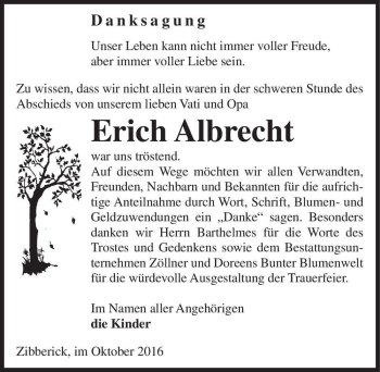 Traueranzeige von Erich Albrecht  von Magdeburger Volksstimme