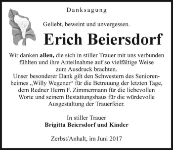 Traueranzeige von Erich Beiersdorf  von Magdeburger Volksstimme