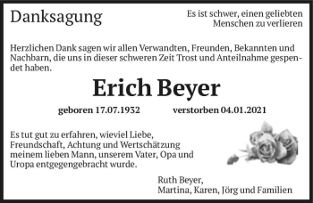 Traueranzeige von Erich Beyer  von Magdeburger Volksstimme