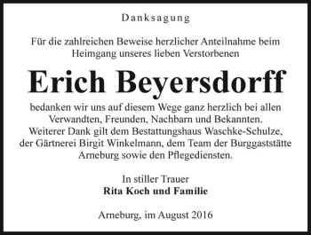 Traueranzeige von Erich Beyersdorff  von Magdeburger Volksstimme