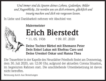 Traueranzeige von Erich Bierstedt  von Magdeburger Volksstimme