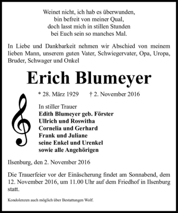 Traueranzeige von Erich Blumeyer  von Magdeburger Volksstimme