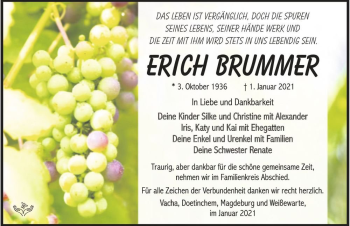 Traueranzeige von Erich Brummer  von Magdeburger Volksstimme