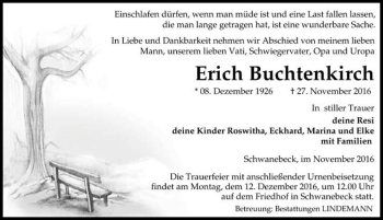Traueranzeige von Erich Buchtenkirch  von Magdeburger Volksstimme