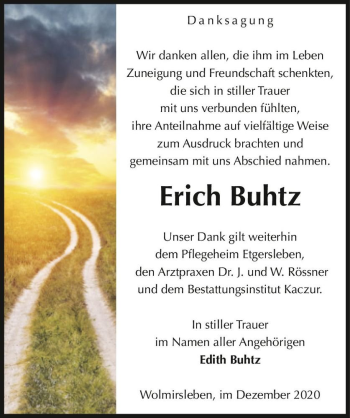 Traueranzeige von Erich Buhtz  von Magdeburger Volksstimme