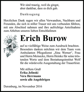Traueranzeige von Erich Burow  von Magdeburger Volksstimme