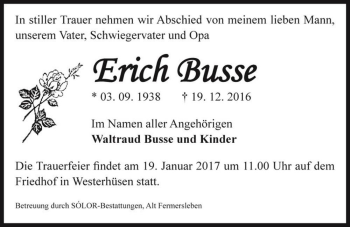 Traueranzeige von Erich Busse  von Magdeburger Volksstimme