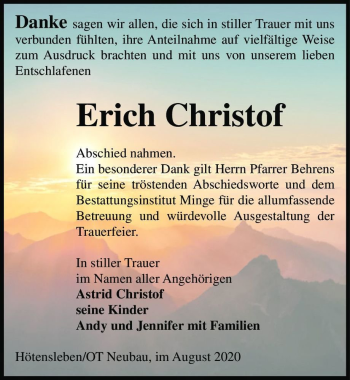 Traueranzeige von Erich Christof  von Magdeburger Volksstimme