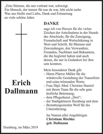 Traueranzeige von Erich Dallmann  von Magdeburger Volksstimme