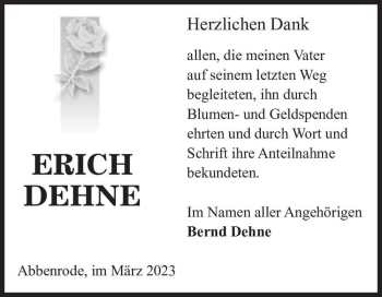 Traueranzeige von Erich Dehne  von Magdeburger Volksstimme
