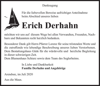 Traueranzeige von Erich Derhahn  von Magdeburger Volksstimme