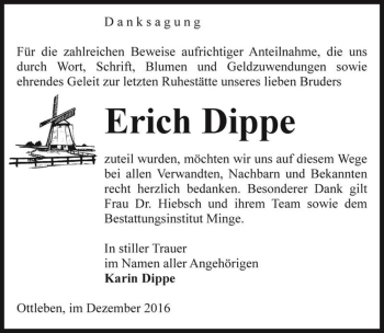 Traueranzeige von Erich Dippe  von Magdeburger Volksstimme