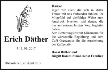 Traueranzeige von Erich Däther  von Magdeburger Volksstimme