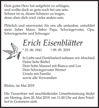 Traueranzeige von Erich Eisenblätter  von Magdeburger Volksstimme