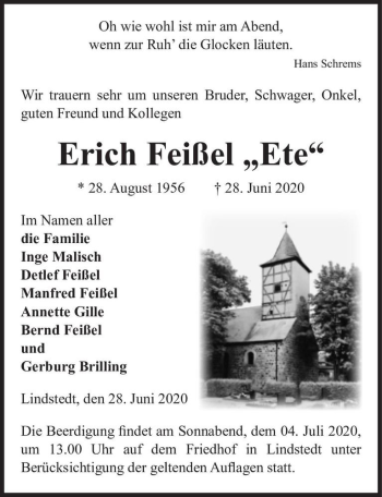Traueranzeige von Erich Feißel ,,Ete