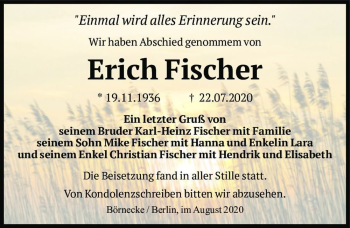 Traueranzeige von Erich Fischer  von Magdeburger Volksstimme