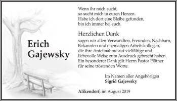 Traueranzeige von Erich Gajewsky  von Magdeburger Volksstimme