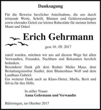 Traueranzeige von Erich Gehrmann  von Magdeburger Volksstimme
