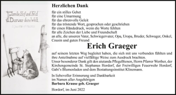 Traueranzeige von Erich Graeger  von Magdeburger Volksstimme