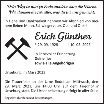 Traueranzeige von Erich Günther  von Magdeburger Volksstimme
