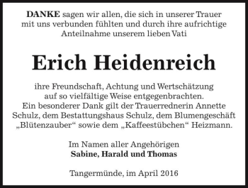 Traueranzeige von Erich Heidenreich  von Magdeburger Volksstimme