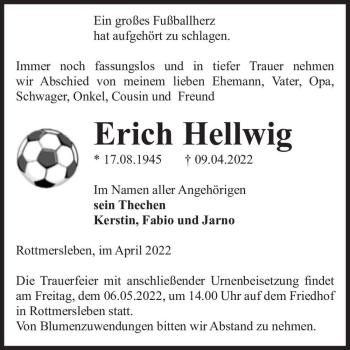 Traueranzeige von Erich Hellwig  von Magdeburger Volksstimme