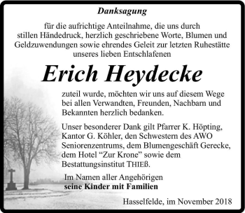 Traueranzeige von Erich Heydecke  von Magdeburger Volksstimme