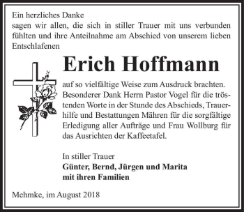 Traueranzeige von Erich Hoffmann  von Magdeburger Volksstimme