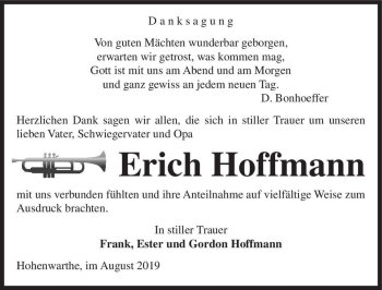 Traueranzeige von Erich Hoffmann  von Magdeburger Volksstimme