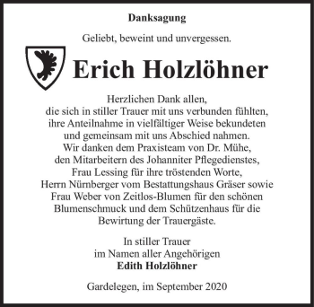 Traueranzeige von Erich Holzlöhner  von Magdeburger Volksstimme
