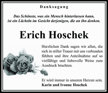 Traueranzeige von Erich Hoschek  von Magdeburger Volksstimme