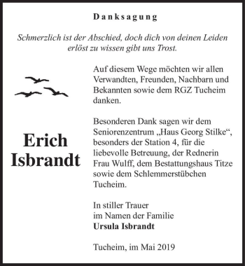 Traueranzeige von Erich Isbrandt  von Magdeburger Volksstimme