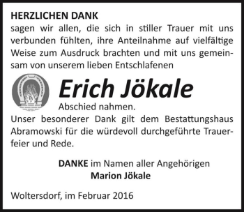 Traueranzeige von Erich Jökale  von Magdeburger Volksstimme