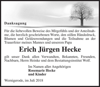 Traueranzeige von Erich Jürgen Hecke  von Magdeburger Volksstimme