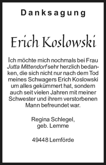 Traueranzeige von Erich Koslowski  von Magdeburger Volksstimme