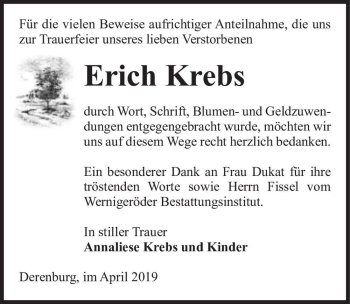 Traueranzeige von Erich Krebs  von Magdeburger Volksstimme