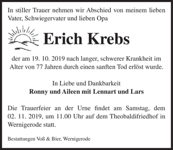 Traueranzeige von Erich Krebs  von Magdeburger Volksstimme