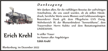 Traueranzeige von Erich Krehl  von Magdeburger Volksstimme